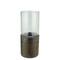 15.25" Glass Hurricane and Wood Pillar Candle Holder
